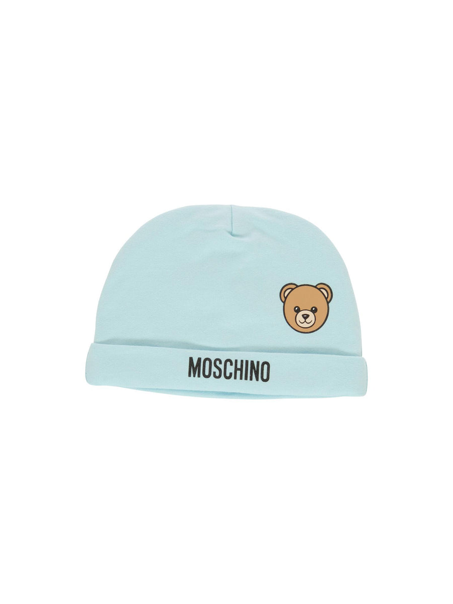 Cappello Moschino azzurro con logo lettering e teddy MUX05L 40304 Moschino 