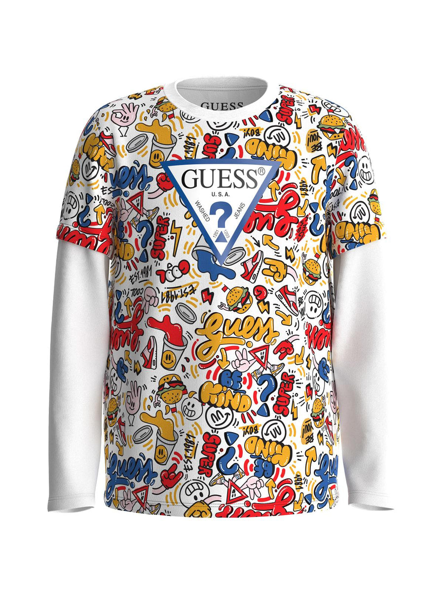 T-shirt Guess manica lunga con fantasie multicolor e logo N4YI12K8HM3 P7MZ Guess 