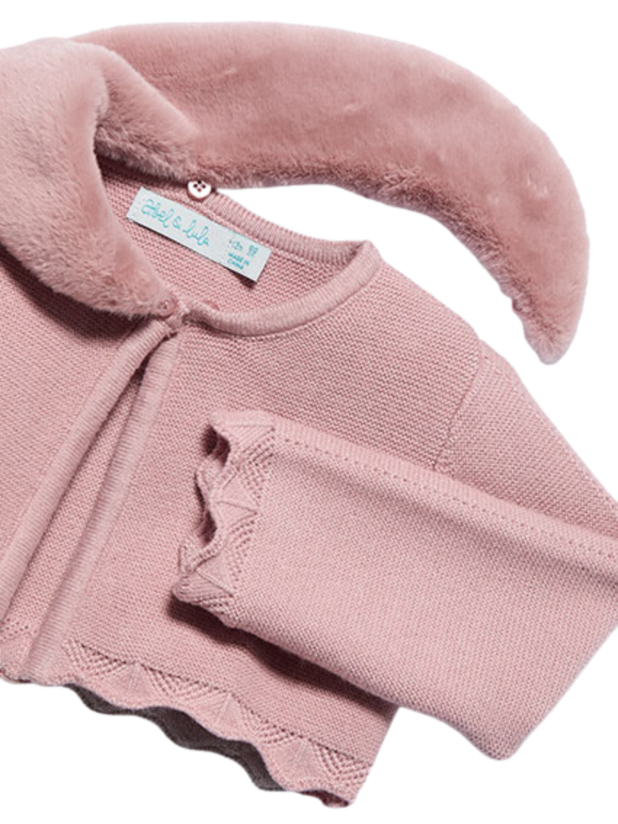 Cardigan Abel & Lula rosa con colletto in ecopelliccia 5817 Petalo Abel & Lula 