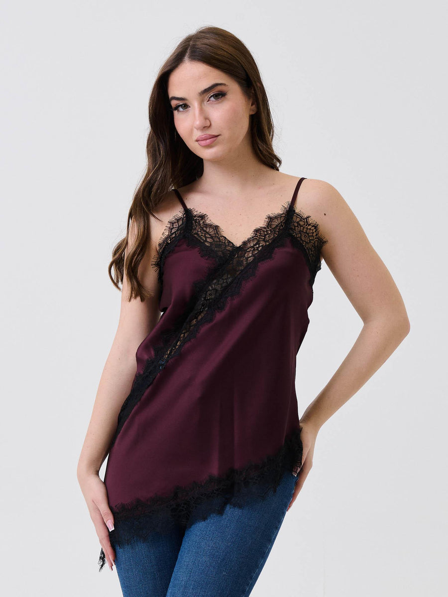 Top asimmetrico Armoire bordeaux con inserti in pizzo TO01P BORDEAUX Armoire 