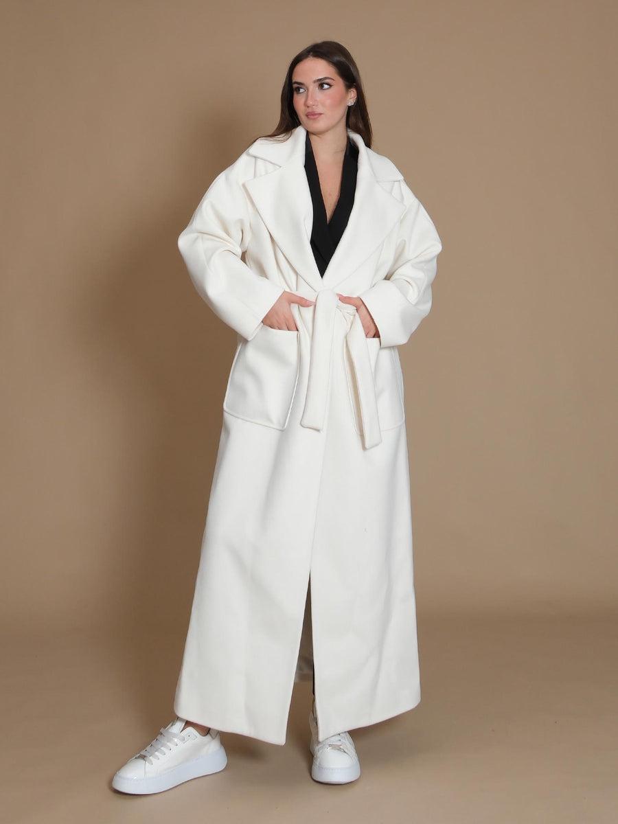 Cappotto Armoire lungo a vestaglia con tasconi panna CP230 PANNA Armoire 