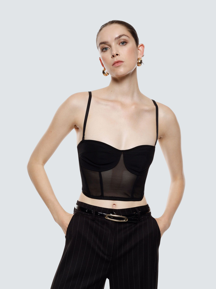 Top con spalline Imperial nero con dettagli strutturati RFN3KIR NE Imperial 