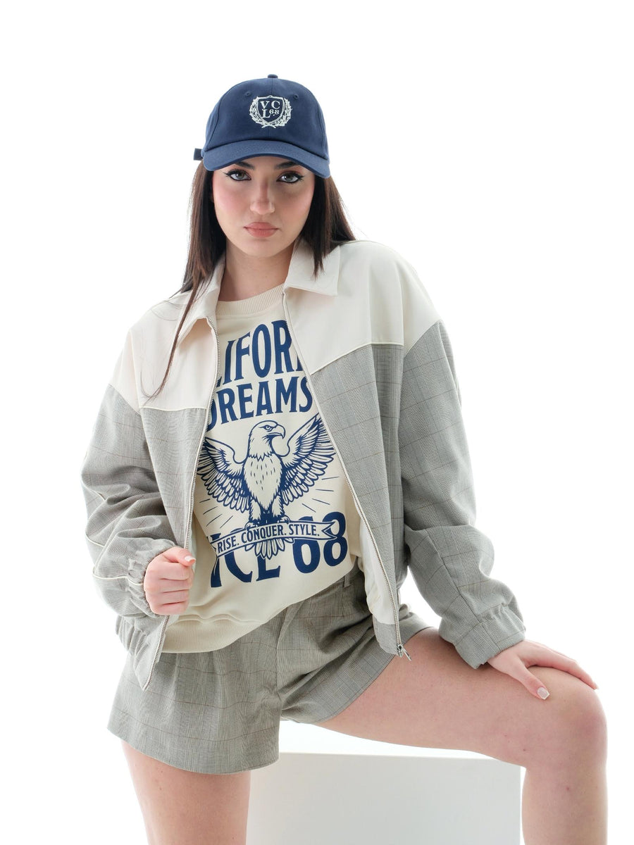 Giacca bomber Vicolo beige e grigio a quadri TD0457 GRI/PAN Vicolo 