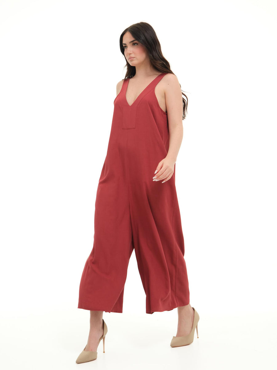 Tuta in misto lino Vicolo rossa con doppio scollo a V TD1870 DU69 Vicolo 