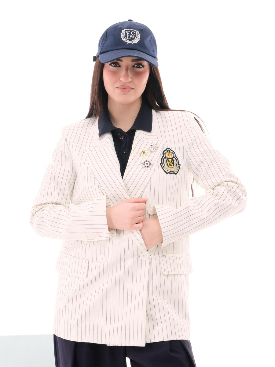 Blazer a righe Vicolo bianco con spille stile marinaro RD0503 BIA Vicolo 