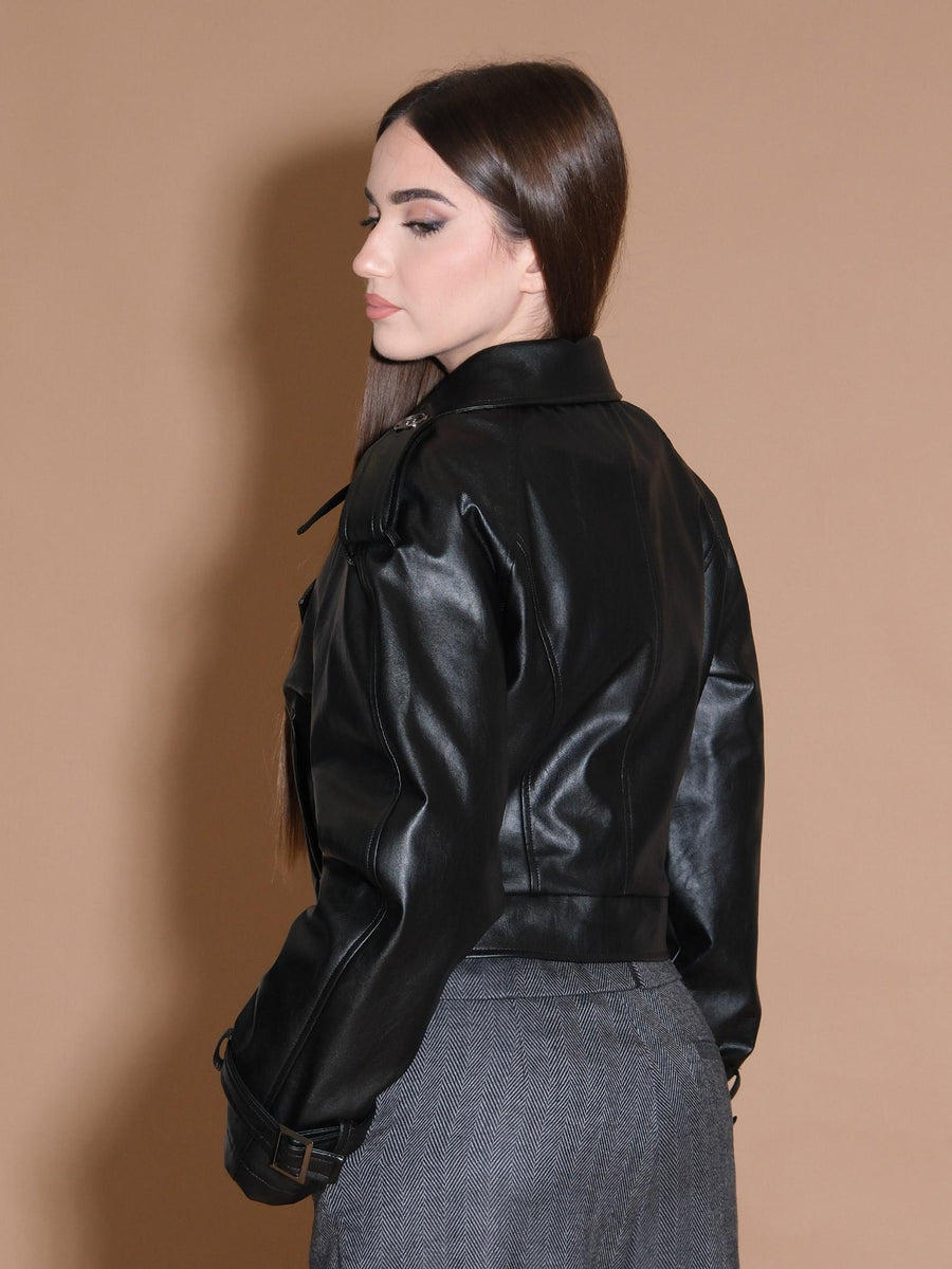 Chiodo nero in ecopelle con imbottitura interna BO8004 NE Bohemian V 