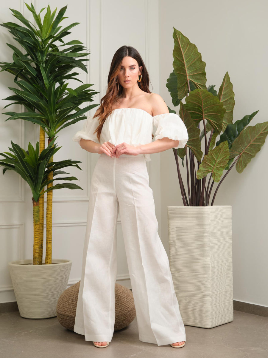 Pantalone a gamba larga Bohemian Vì bianco SDBO2009 OFF WHI Bohemian V 