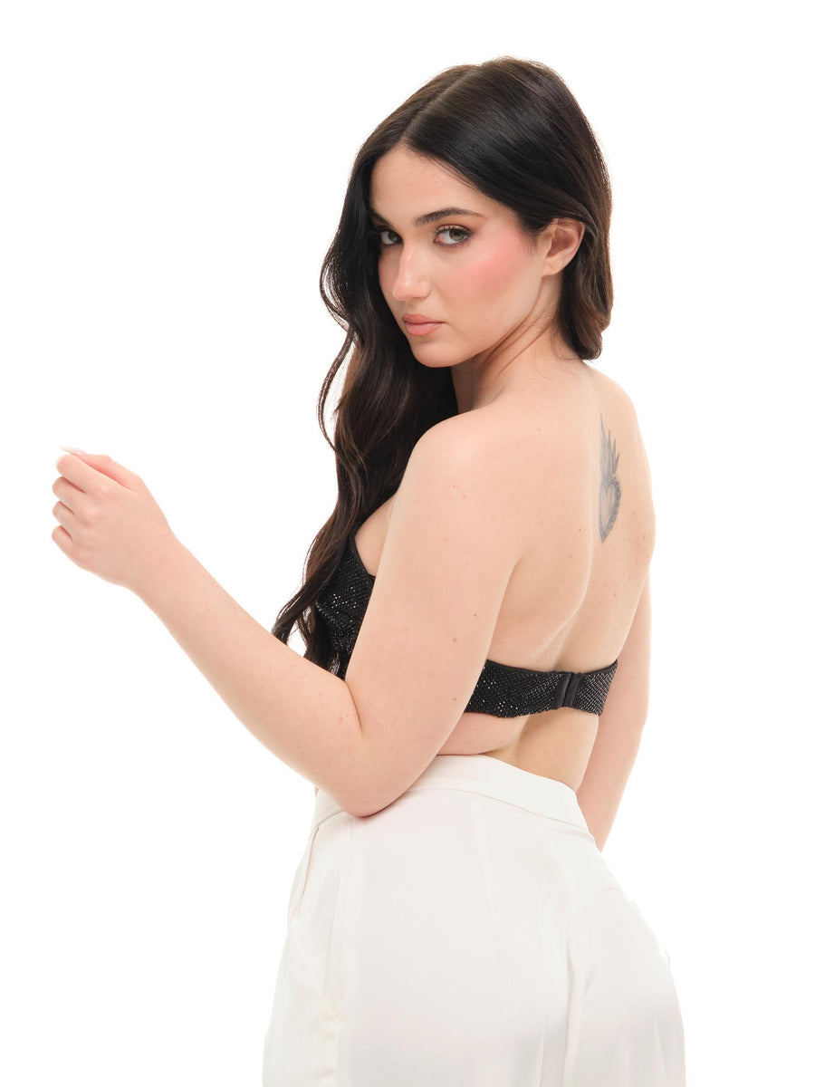 Top "crop" Silence Limited nero con strass SD8037 BLACK Silence Limited 