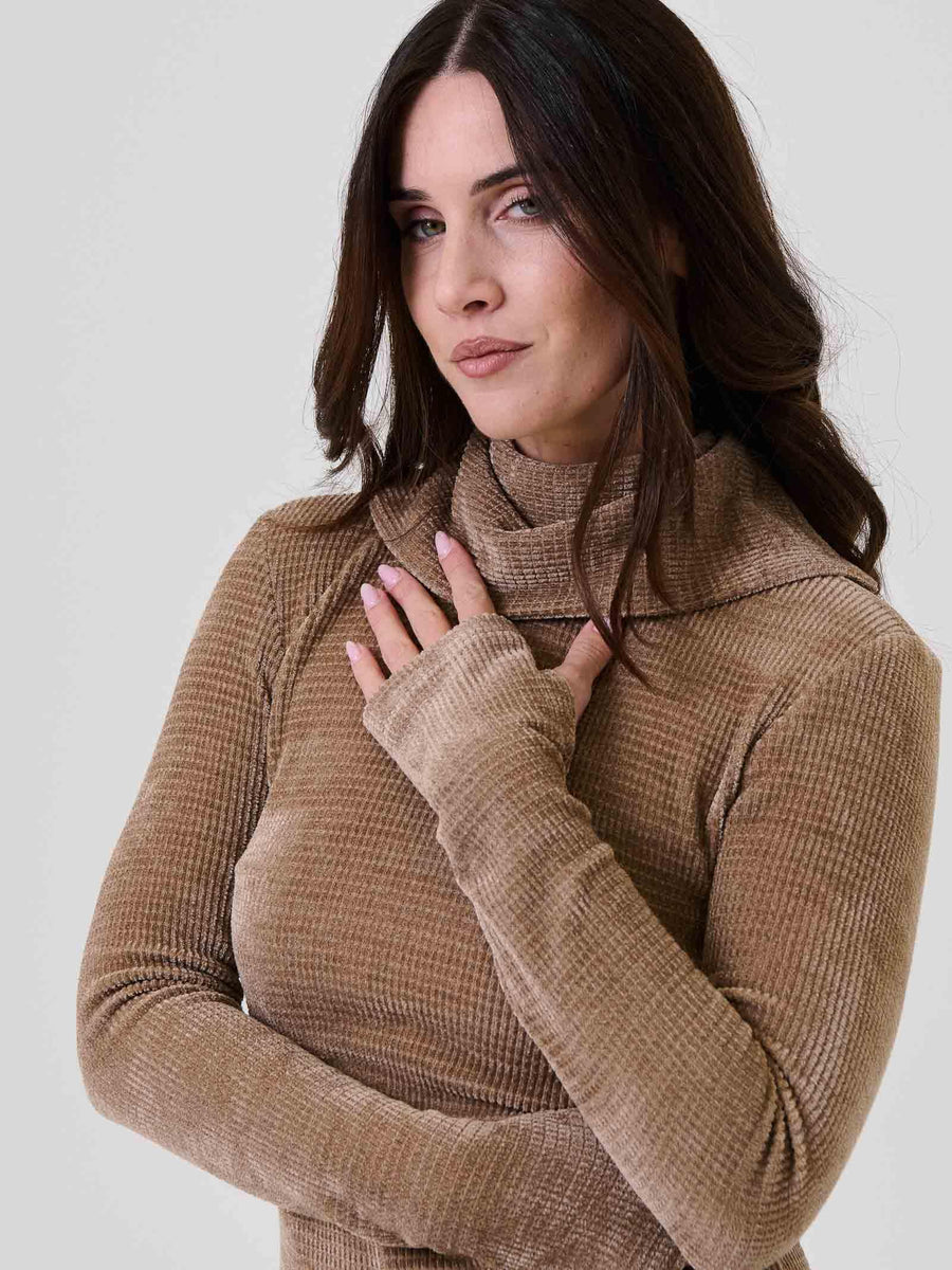 Jumpsuit a costine Bohemian Vì taupe con collo alto morbido BHTUT003 TAUPE Bohemian V 