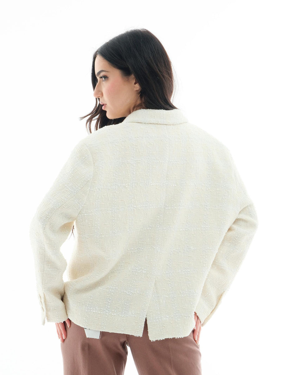 Blazer in bouclè Vicolo bianco con spille gioiello TD0136 BIA Vicolo 