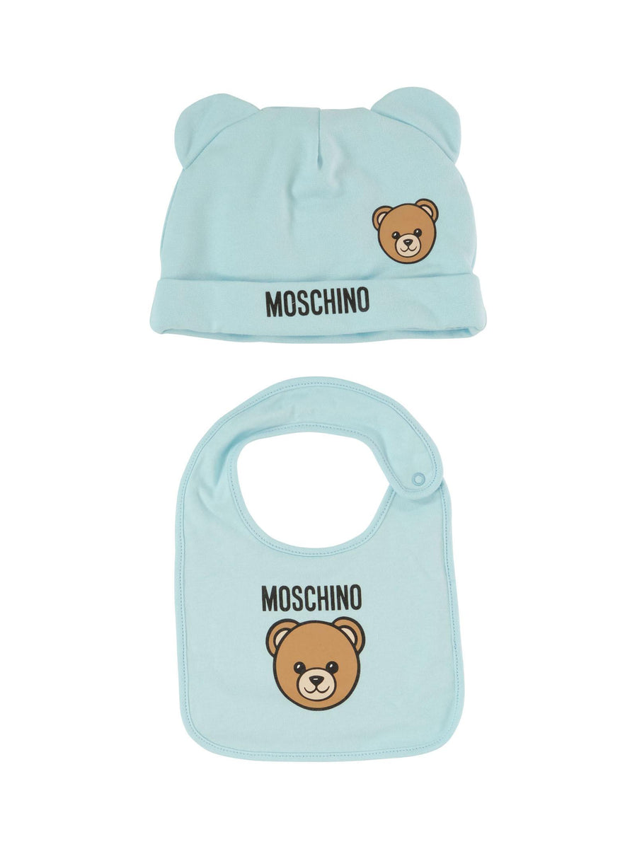 Set cappello e bavaglino Moschino azzurro MUY08K 40304 Moschino 