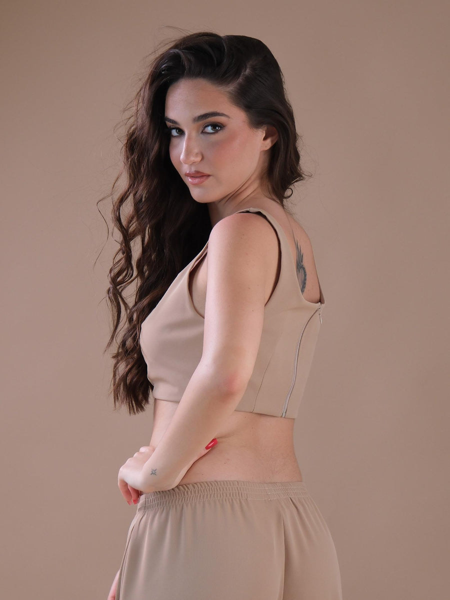 Crop top cammello con scollo quadrato e spalline RFW8HE6 CAMMELLO Imperial 