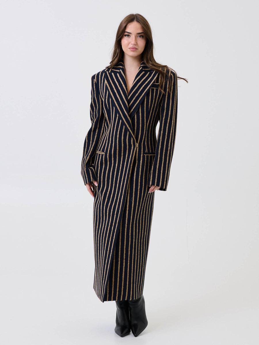 Cappotto lungo "Doha" Bohemian Vì blu con dettagli cammello BHCP005 NAVY Bohemian V 