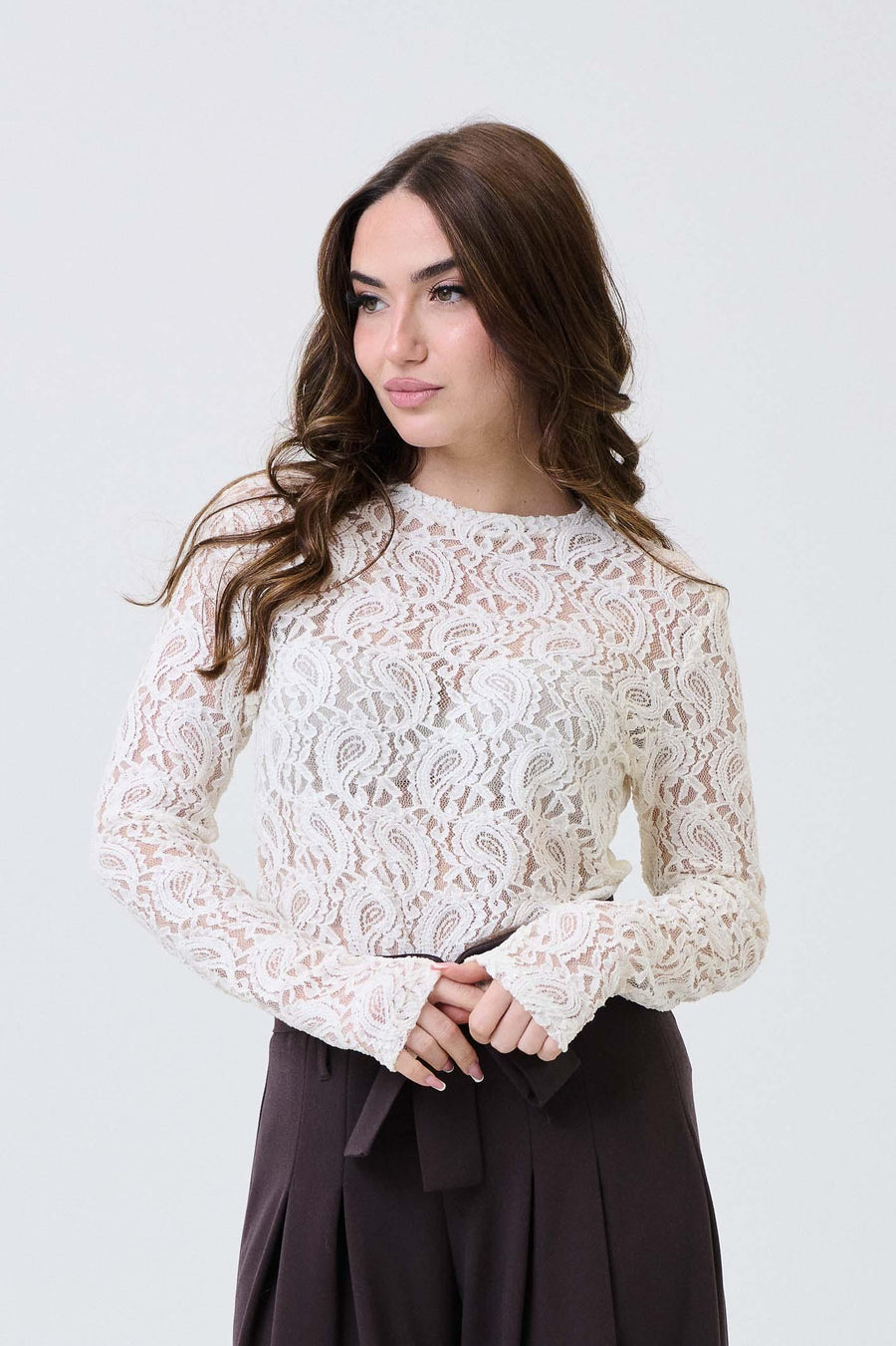 Maglia semi trasparente Armoire bianco panna in pizzo 25746 PANNA Armoire 