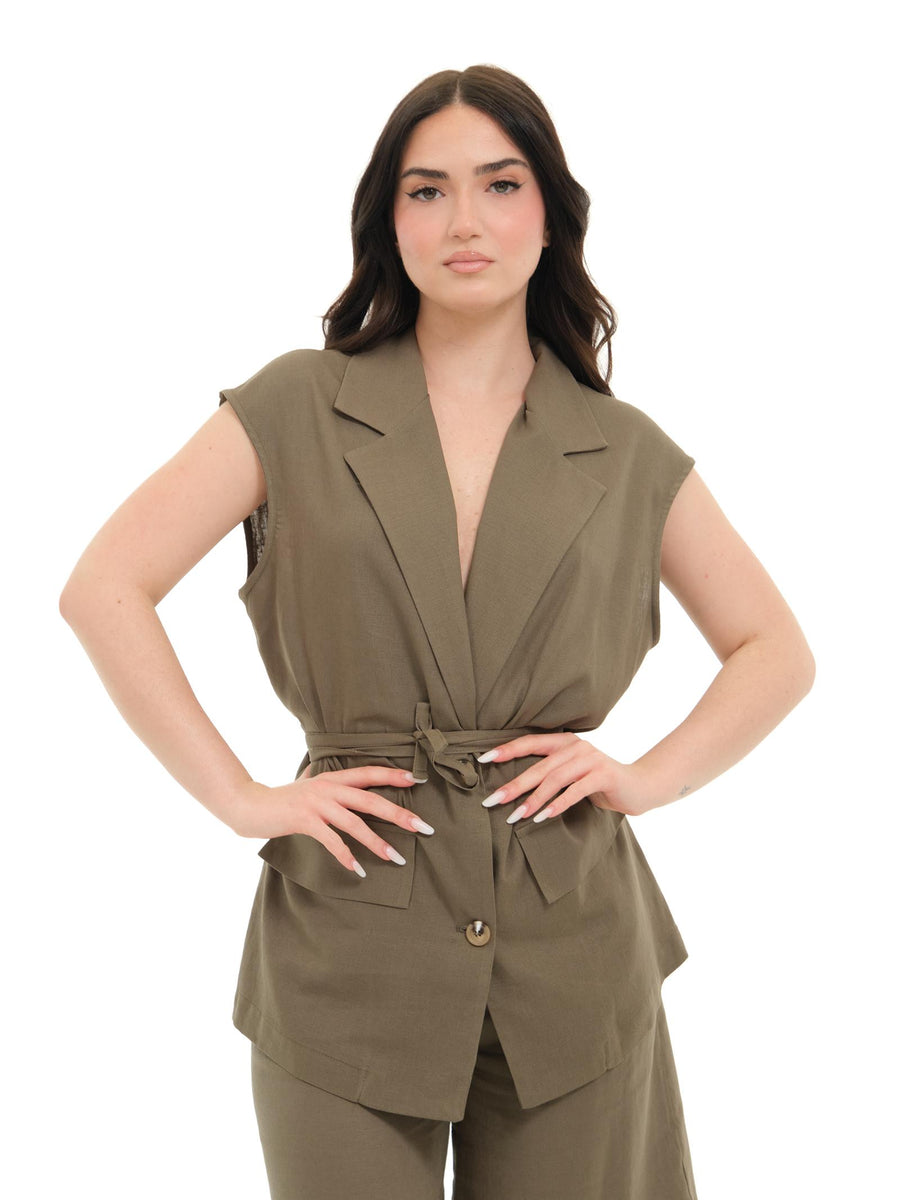 Gilet lungo Armoire in misto lino verde militare GL02L MILITARE Armoire 