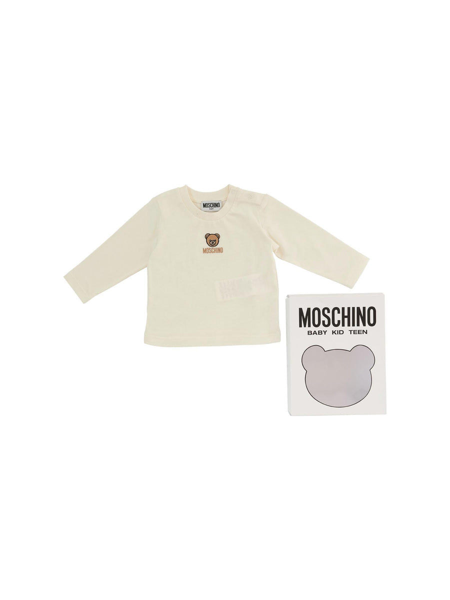 T-Shirt Moschino bianca con logo ricamato a contrasto M9O00R 10063 Moschino 