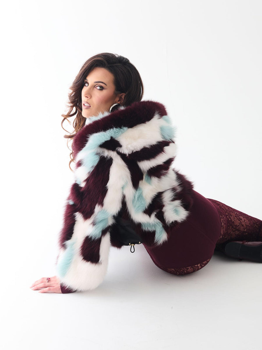 Pelliccia volpe Yes London bordeaux con inserti in pelle neri LC2012 BORDEAUX Yes london 