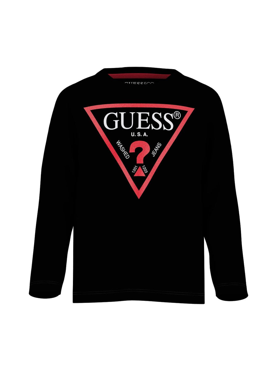 Maglia Guess nera con maxi logo iconico rosso e bianco N84I24K8HM0 JBLK Guess 