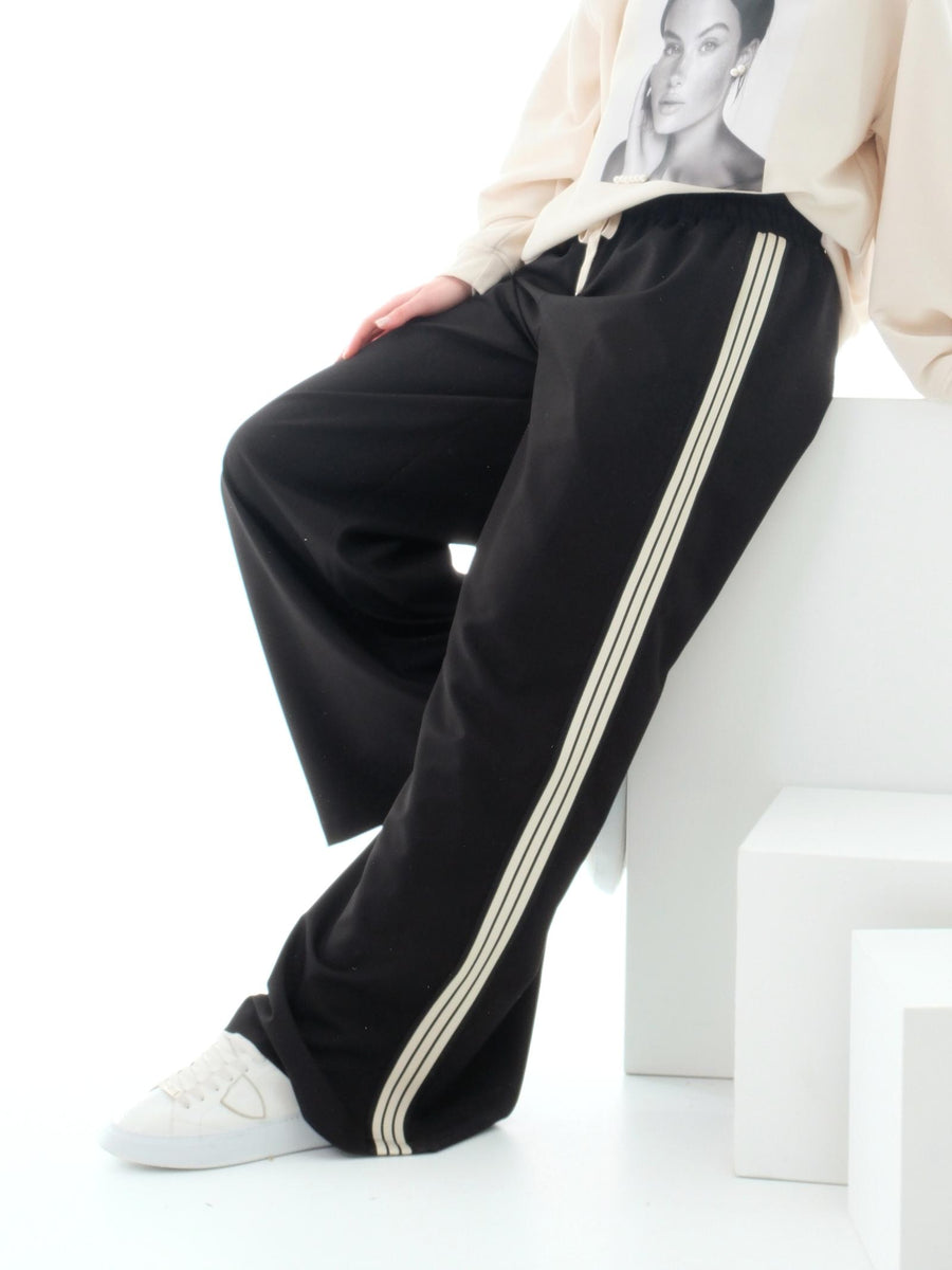 Pantalone a gamba larga Vicolo nero con bande laterali a contrasto TD1101 NERO Vicolo 