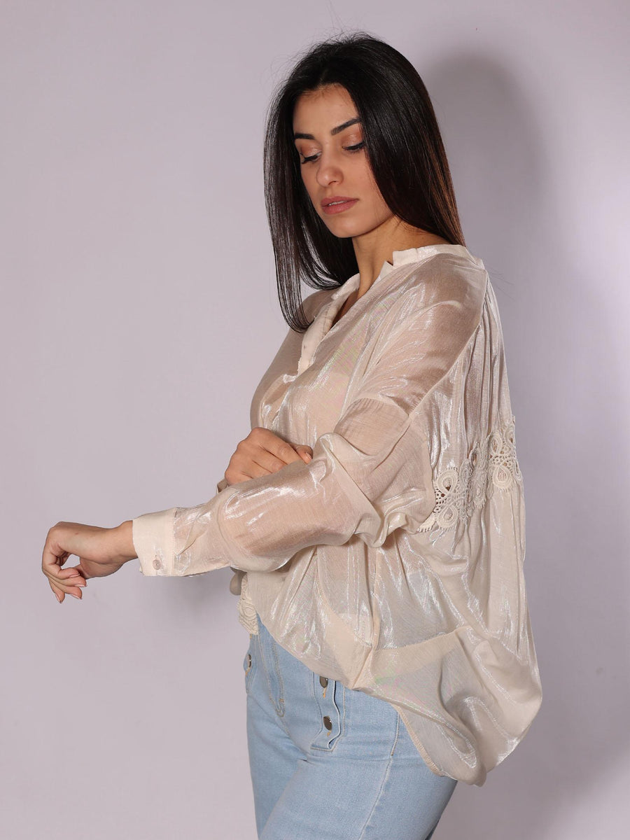 Camicia rosa con ricamo e nodo S23C217 NUDE Tensione in 