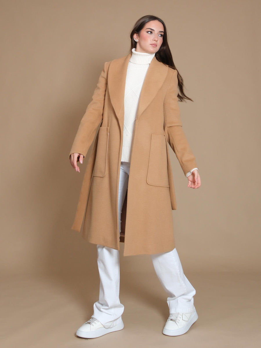 Cappotto Armoire a vestaglia con rever sciallato e tasconi cammello CP231 CAMMELLO Armoire 