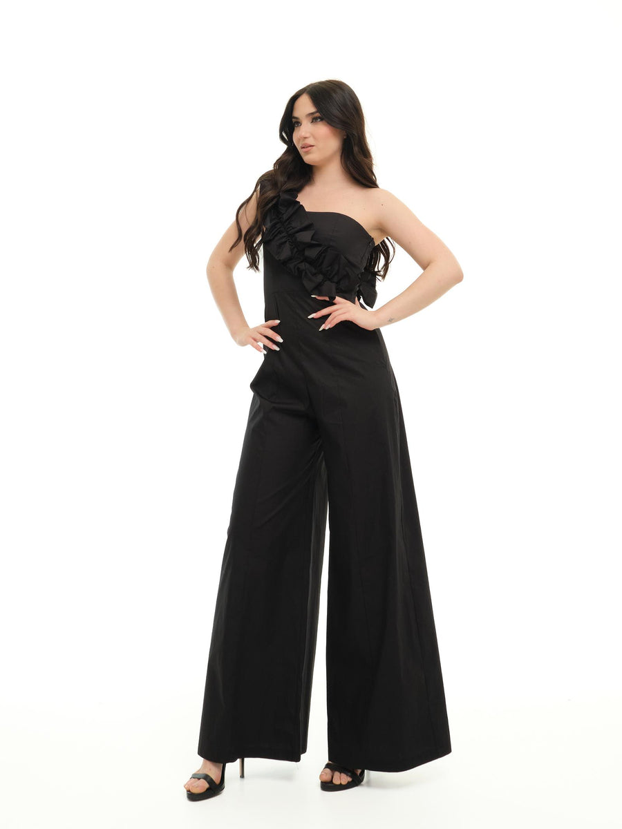 Jumpsuit nera monospalla con rouches trasversale Y552JFP NERO Imperial 