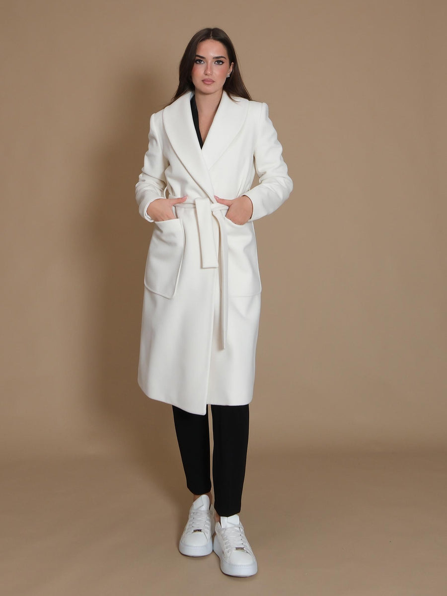 Cappotto Armoire a vestaglia con rever sciallato e tasconi panna CP231 PANNA Armoire 