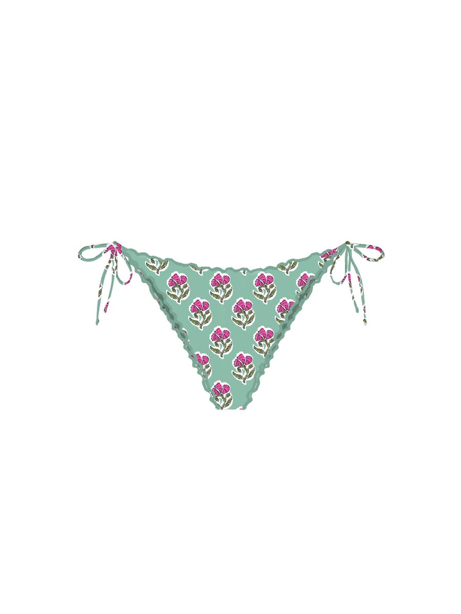 Slip bikini Saint Bart verde fantasia fiori a contrasto e lacci laterali MIA001 01251H MC2 SAINT BARTH 