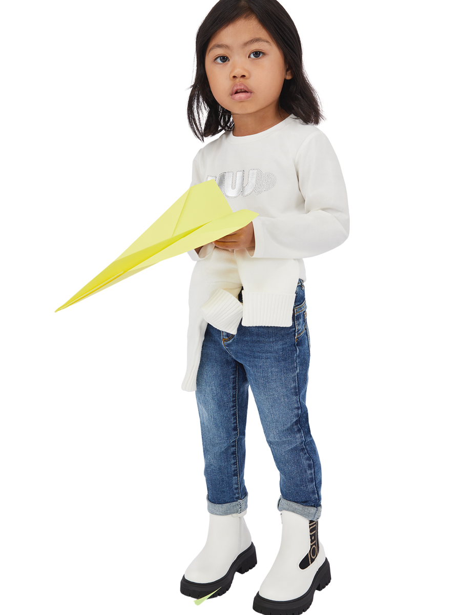 T-Shirt a maniche lunghe Liu Jo bianca con logo argento KF5033 10602 Liu Jo 