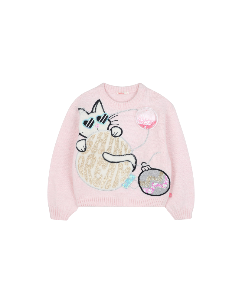 Maglione Billie Blush rosa con gattino glitter e paillettes U21380 47V Billie Blush 