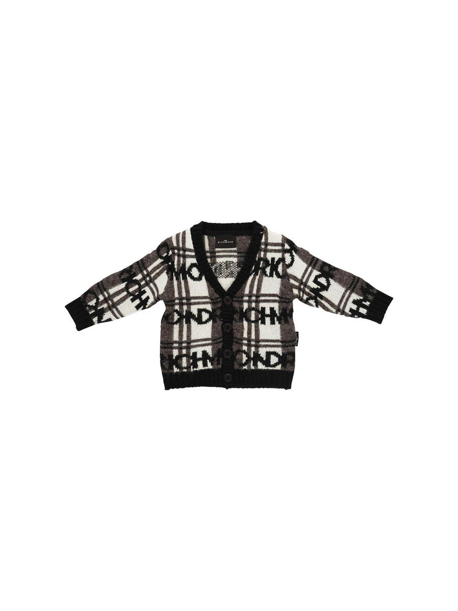Cardigan John Richmond nero a quadri con logo lettering RIA25099CD MONOGRAM John Richmond 