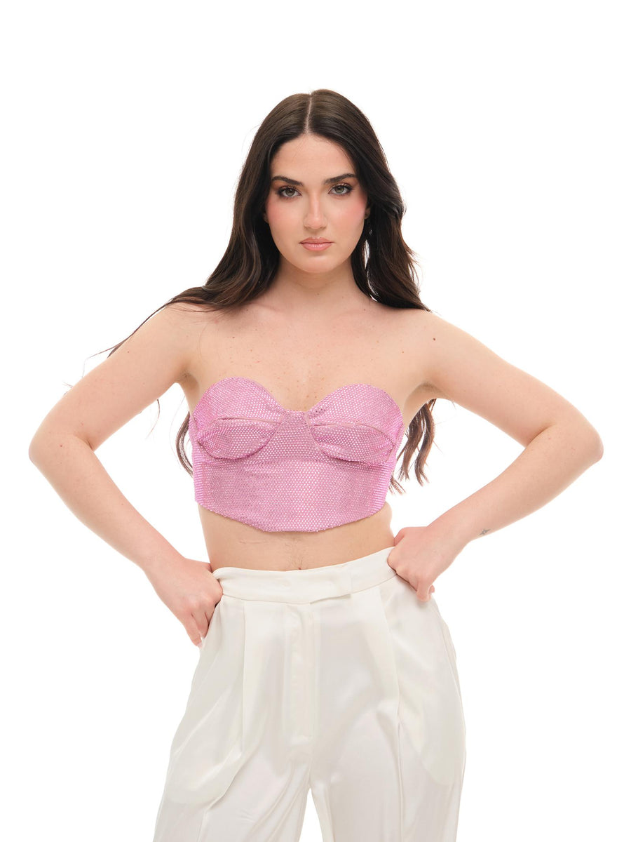 Top "crop" Silence Limited rosa con strass SD8037 NEWPINK Silence Limited 