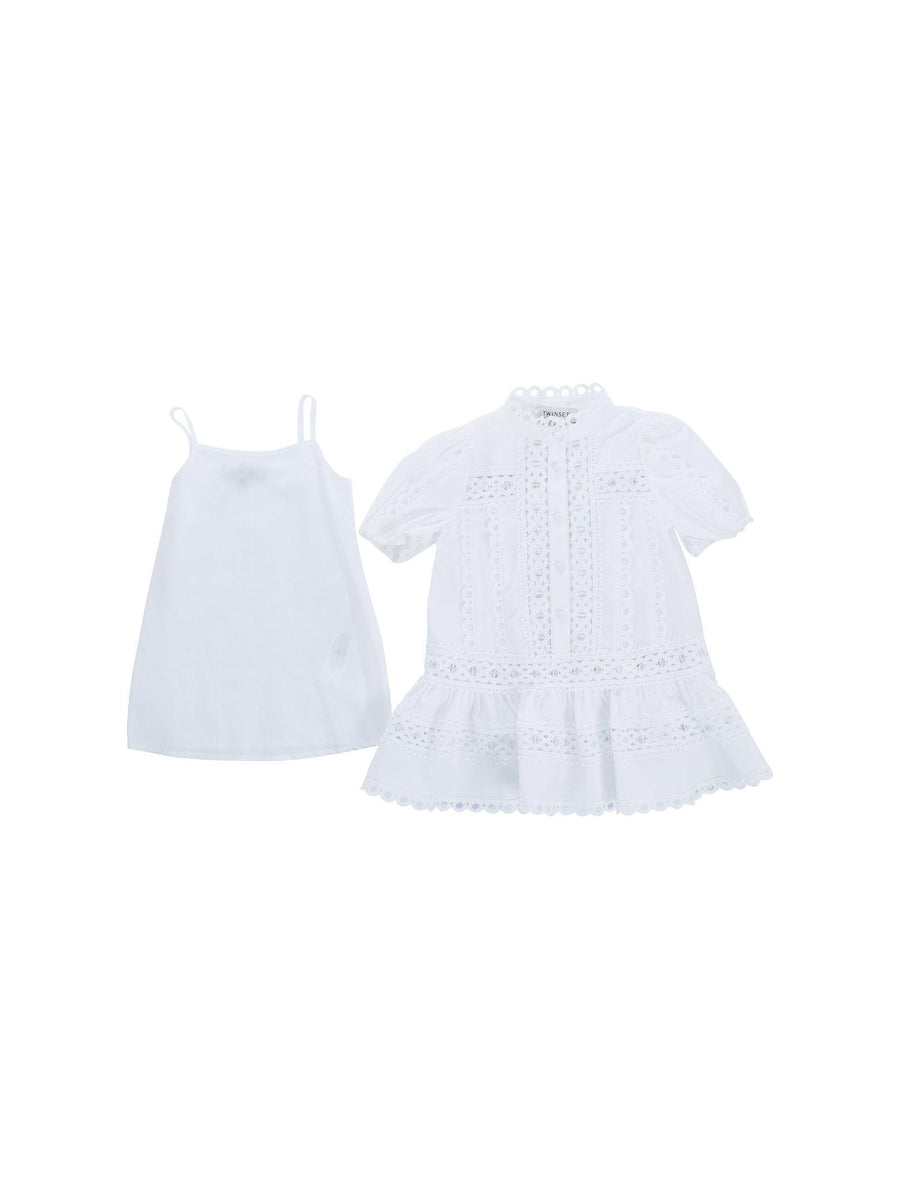 Abito Twinset bianco in sangallo con maniche a sbuffo 251GJ2410 00808 Twinset 