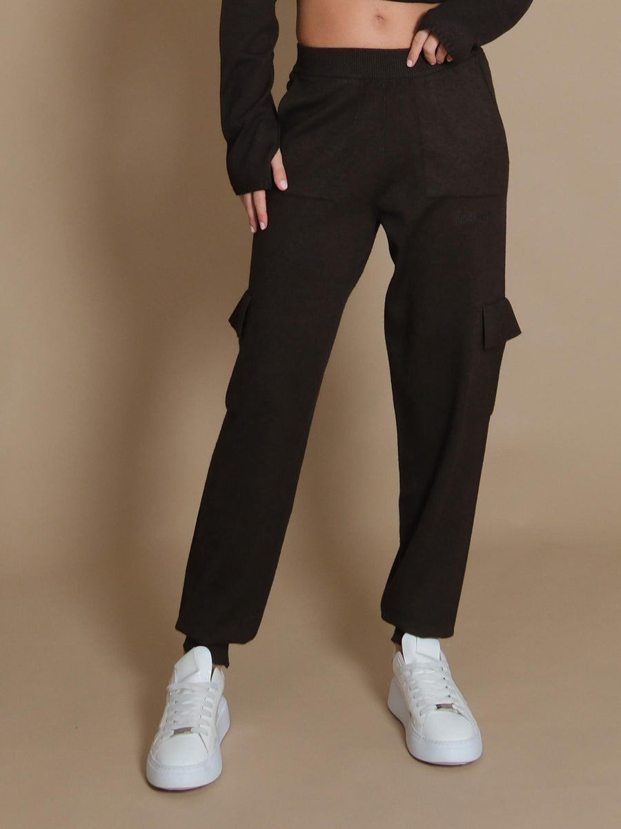 Pantalone Hinnominate cargo in maglia con ricamo moro HMABW01172 MORO Hinnominate 