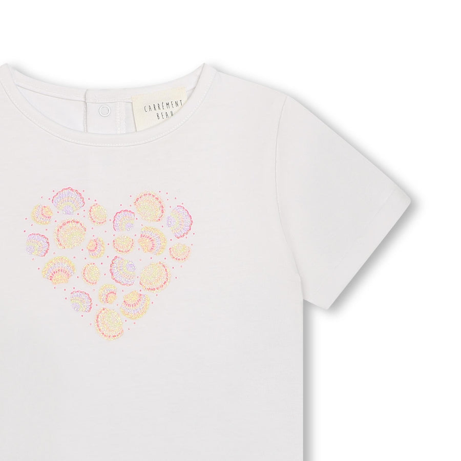 T-shirt bianca in cotone con stampa a cuore Y30115 10P Carrement Beau 