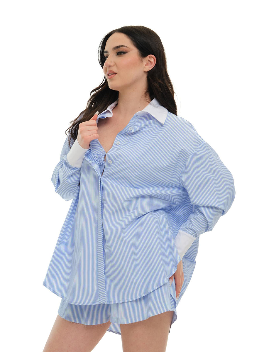 Maxi camicia Haveone celeste con motivo a righe CMI-N201 CEL Haveone 