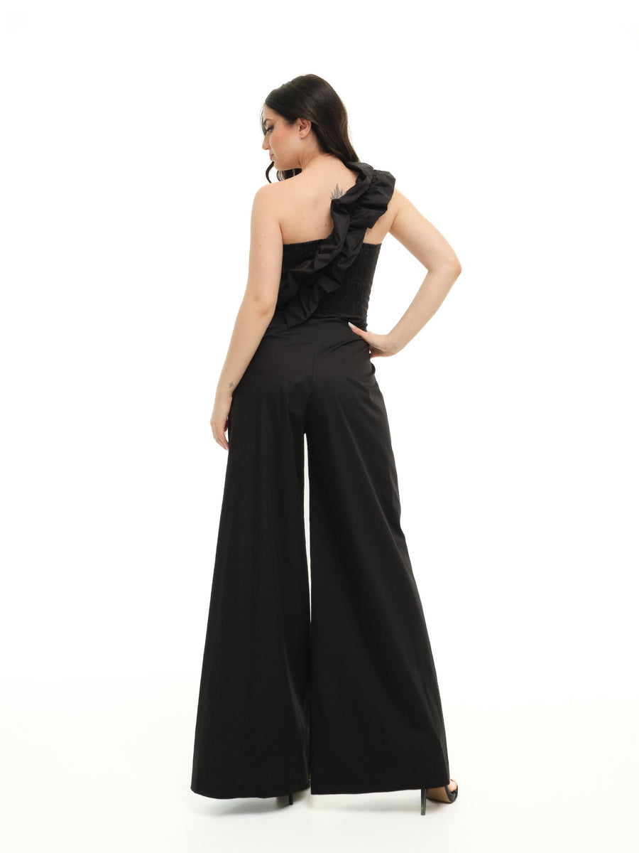 Jumpsuit nera monospalla con rouches trasversale Y552JFP NERO Imperial 