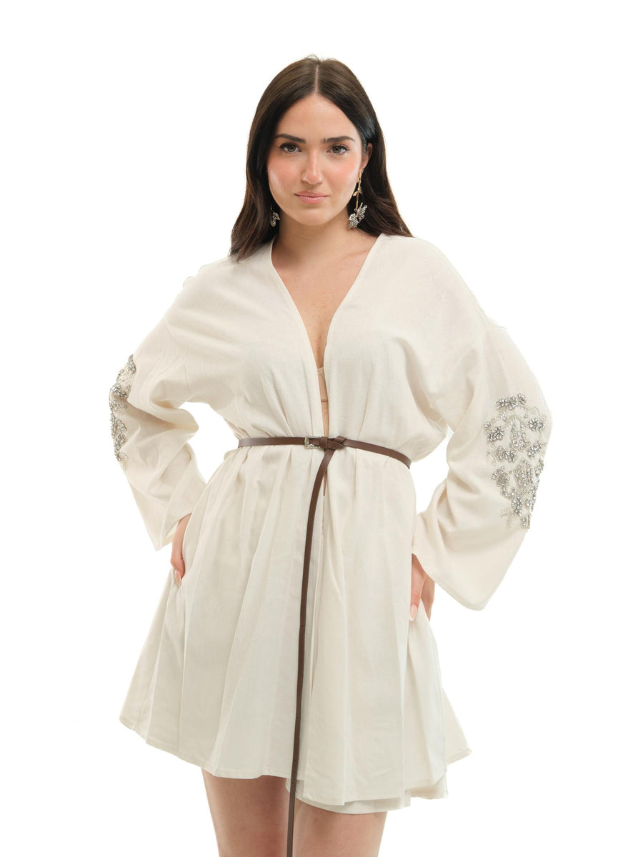 Kimono Haveone burro con applicazioni gioiello KMAN045 BURRO Haveone 