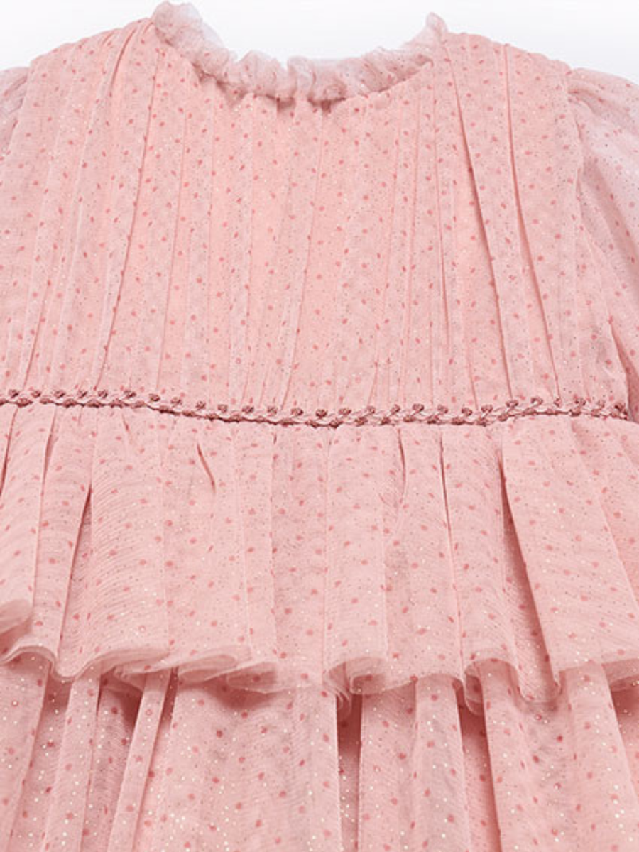 Abito Abel & Lula rosa a balze in tulle con dettagli arricciati 5532 Petalo Abel & Lula 