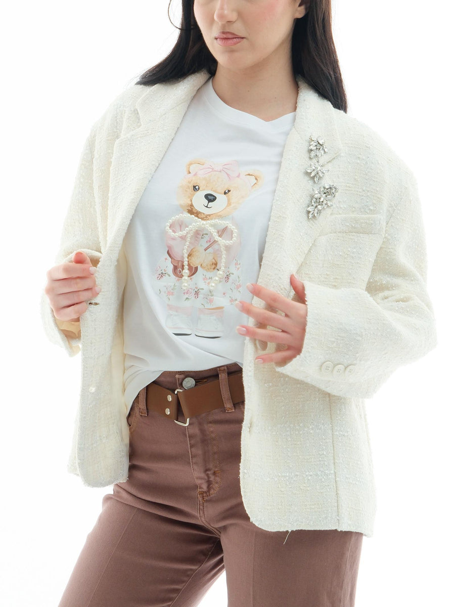 Blazer in bouclè Vicolo bianco con spille gioiello TD0136 BIA Vicolo 