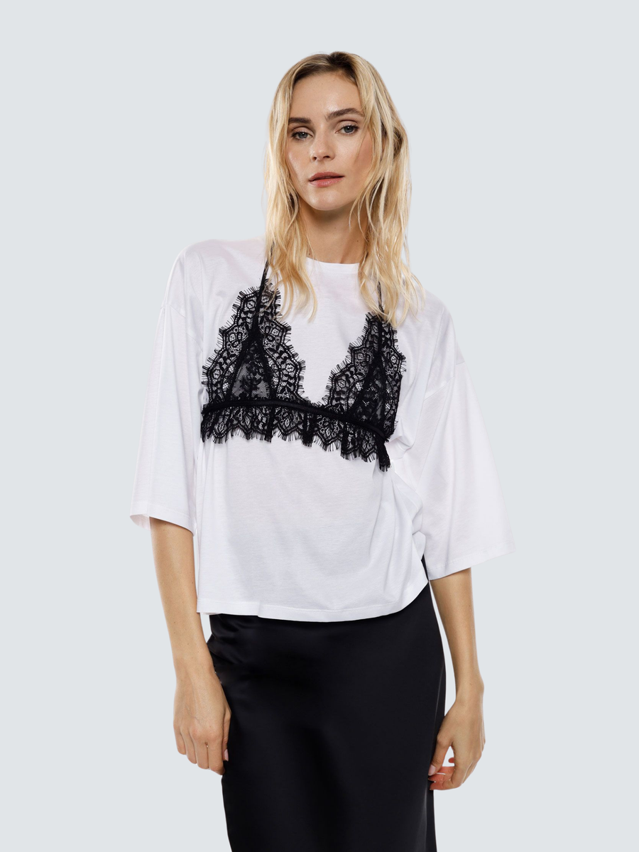 T-shirt ampia Imperial bianco con dettagli in pizzo smerlati TY20KAK BIANCO Imperial 