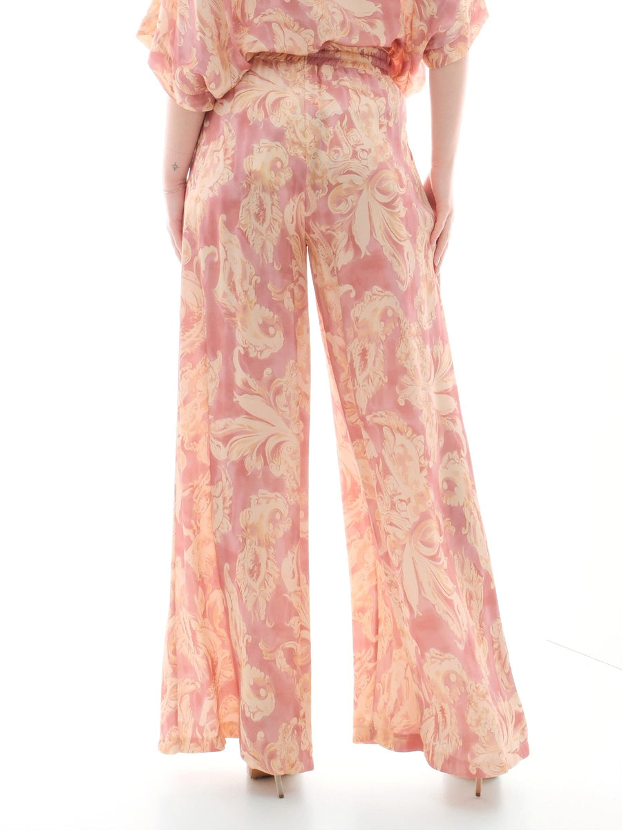 Pantalone a palazzo Armoire rosa con fantasia barocca all over D631P ROSA Armoire 