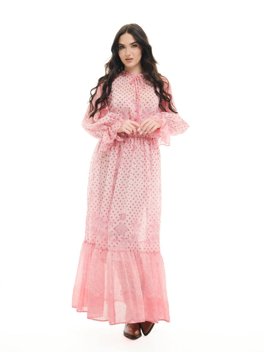 Abito lungo Vicolo rosa stampa paisley e fondo a balze TD1787 ROS Vicolo 