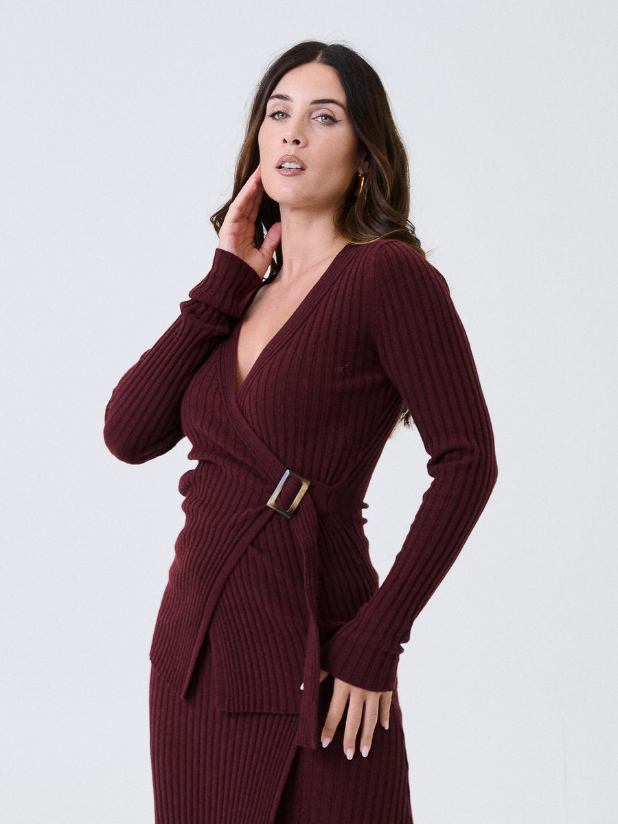 Cardigan Kontatto bordeaux con cintura ad anello effetto legno 3M0954C BORDEAUX kontatto 