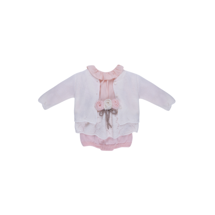 Completo Marlù rosa con cardigan e dettagli floreali IN2560 C23P38 Marlù 