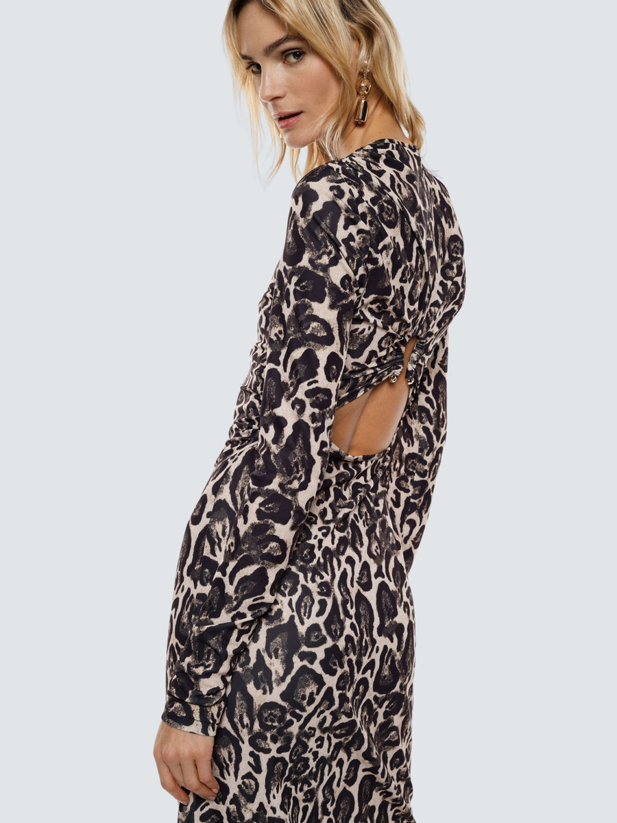 Abito lungo Imperial beige e nero con stampa animalier AFDKKOT BEI/NE Imperial 