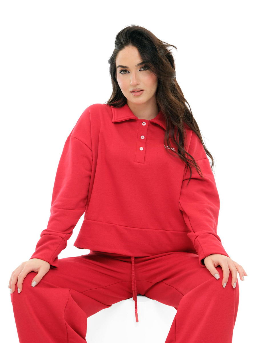 Felpa Vicolo rossa con ricamo "VCL58" RD0257 ROSS Vicolo 