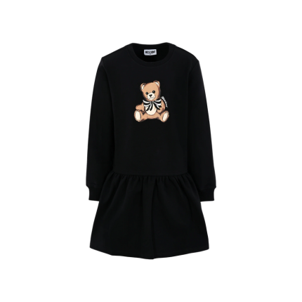 Abito Moschino nero con fondo arricciato e orsetto iconico sul petto HDV0H7 60100 Moschino 