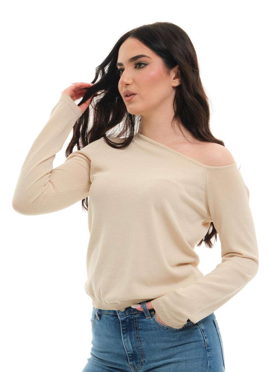 Maglia Vicolo beige con scollo asimmetrico 22053D BEI Vicolo 
