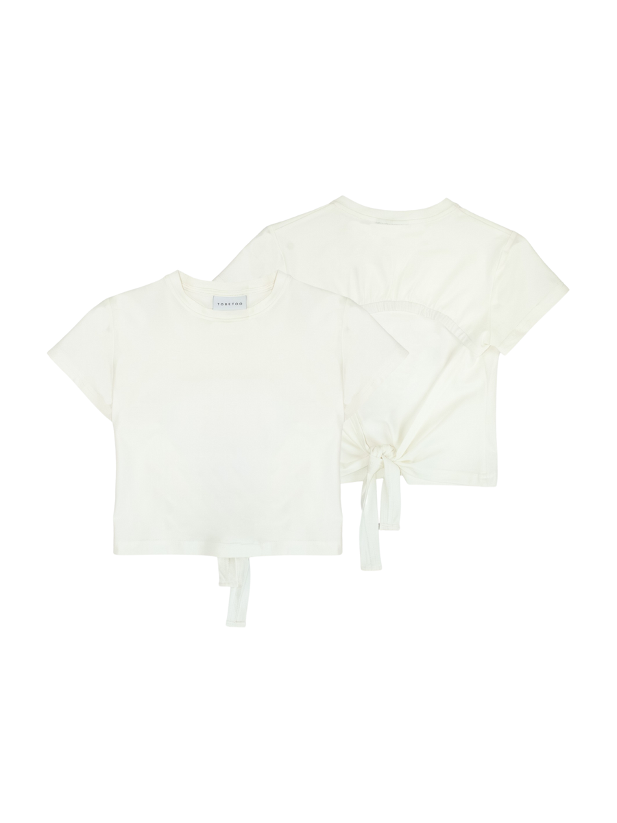 T-Shirt cropped Tobetoo bianco latte con fiocco 130YTFJS25 LATTE Tobetoo 